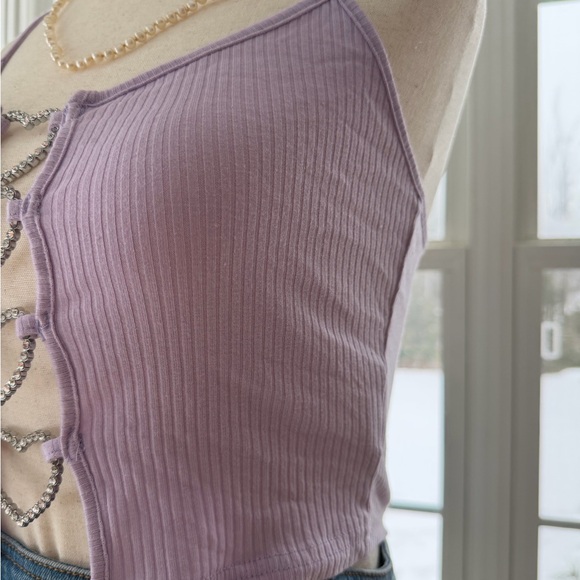 Lilac Heart Chain Ribbed Crop Top - Picture 3 of 5